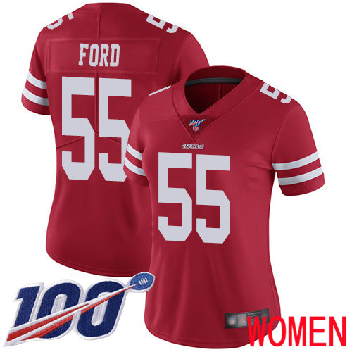 San Francisco 49ers Limited Red Women Dee Ford Home NFL Jersey #55 100th Season Vapor Untouchable